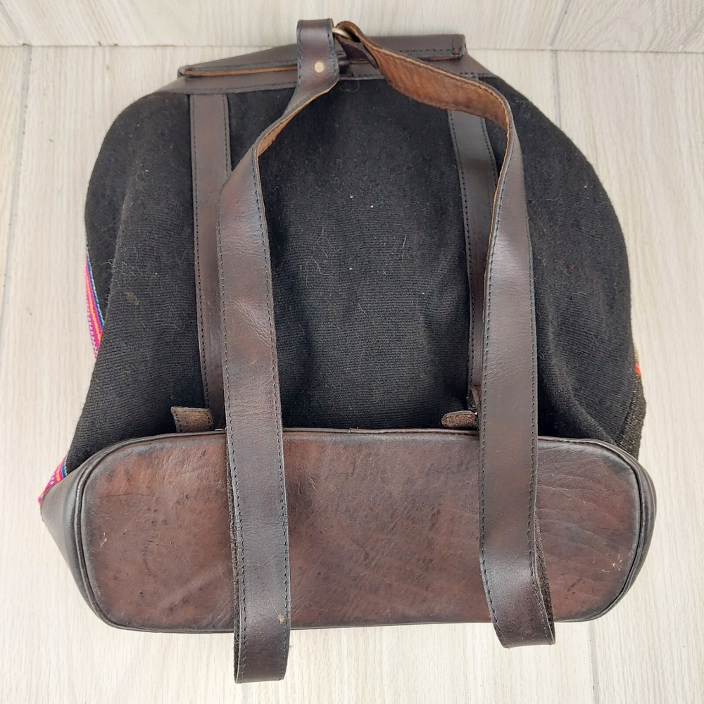 Maranatha Backpack Messenger Bag Brown Leather Wool Woven Bolivian Artisan - Picture 2 of 8